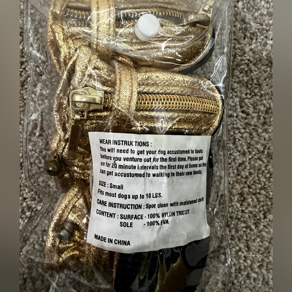 Gold doggie booties size Small
